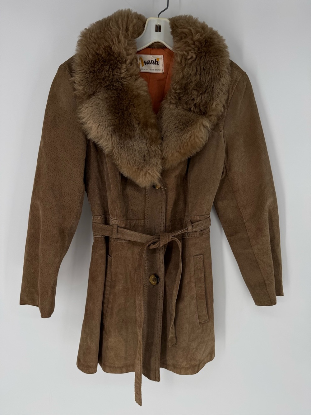 Avanti Brown Suede Leather Jacket with Fur Collar